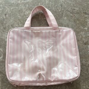 VICTORIAS SECRET SIgnature Pink Striped Multi Pocket Cosmetic Bag